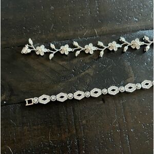 Lot of 2 Nadri silver tone crystal bracelets